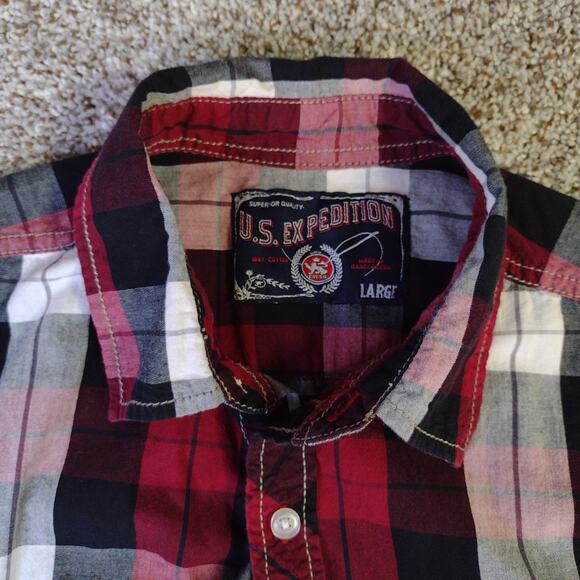 US Expedition Plaid Button Up Shirt Plaid Large - Picture 4 of 10